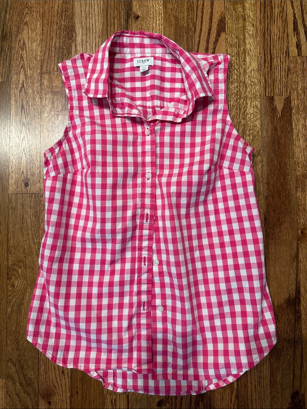 J. Crew Pink and White Gingham Cotton Sleeveless Button-Front Top Size XS